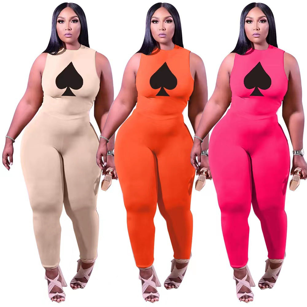 BamBam Plus Size Set Digital Printing Casual Sleeveless Two Piece Pants Set - BamBam Clothing