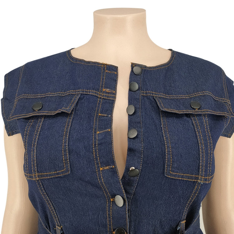 BamBam Summer Plus Size Sleeveless Denim Jumpsuit with Belt - BamBam Clothing