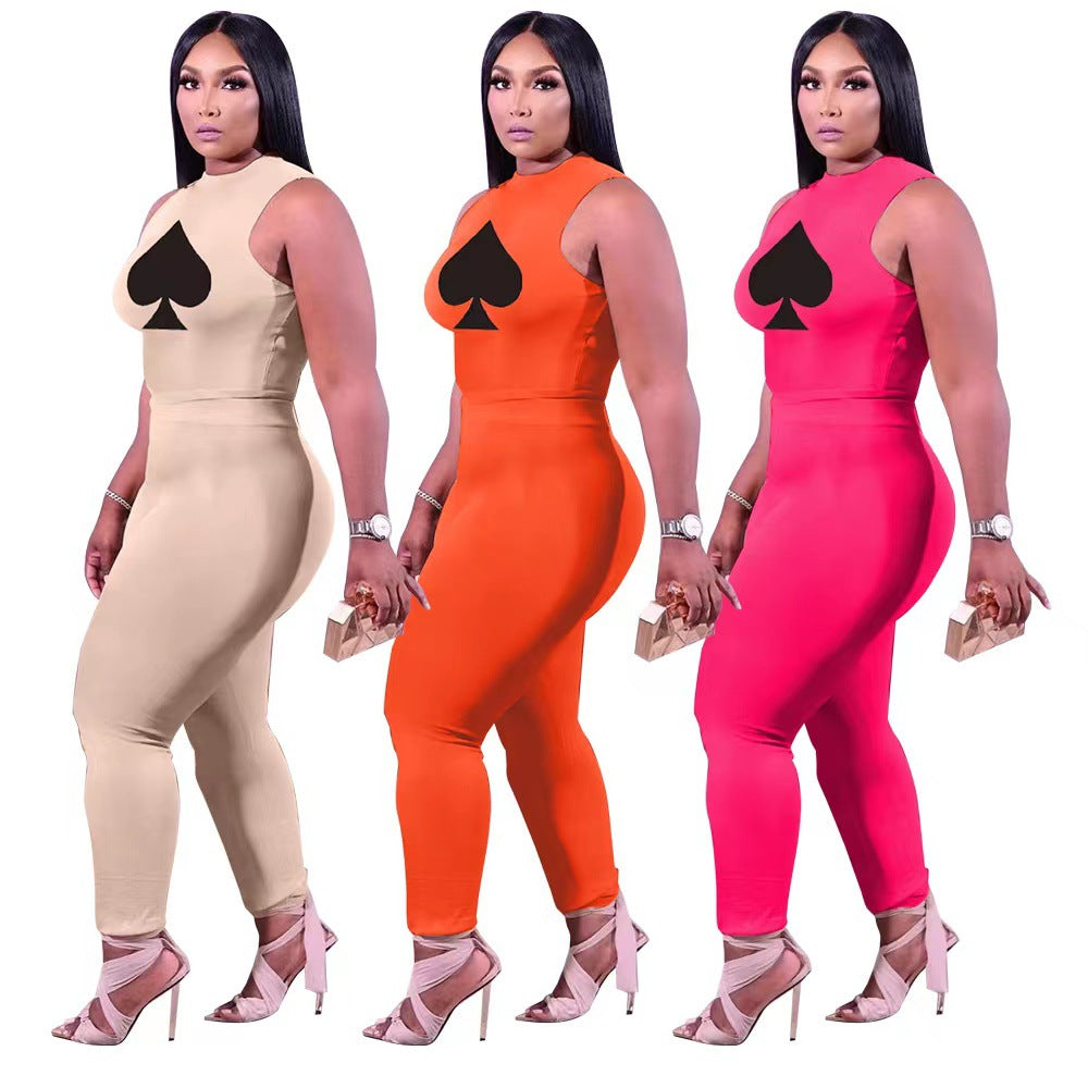 BamBam Plus Size Set Digital Printing Casual Sleeveless Two Piece Pants Set - BamBam Clothing