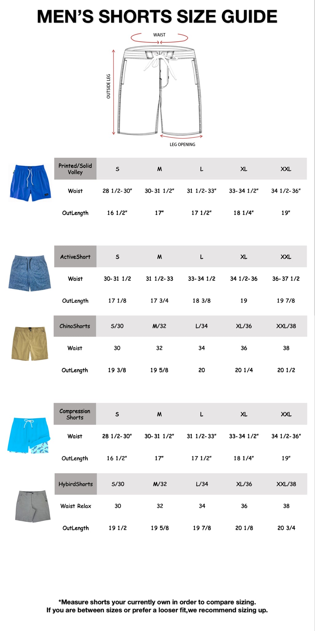 Men's Shorts Size Chart Islandhaze