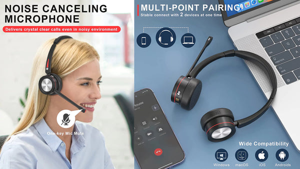 Noise Cancelling Headphones For Work Best Noise Cancelling Headset with Mic for Working From Home