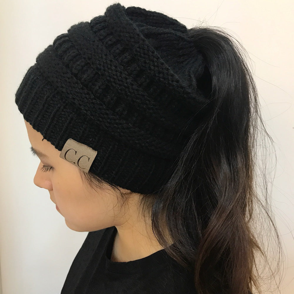 Women Beanietail Messy High Bun Ponytail Stretchy Knit Beanie Skull Warm Hat Women Beanietail Beanie Skull Winter Hat