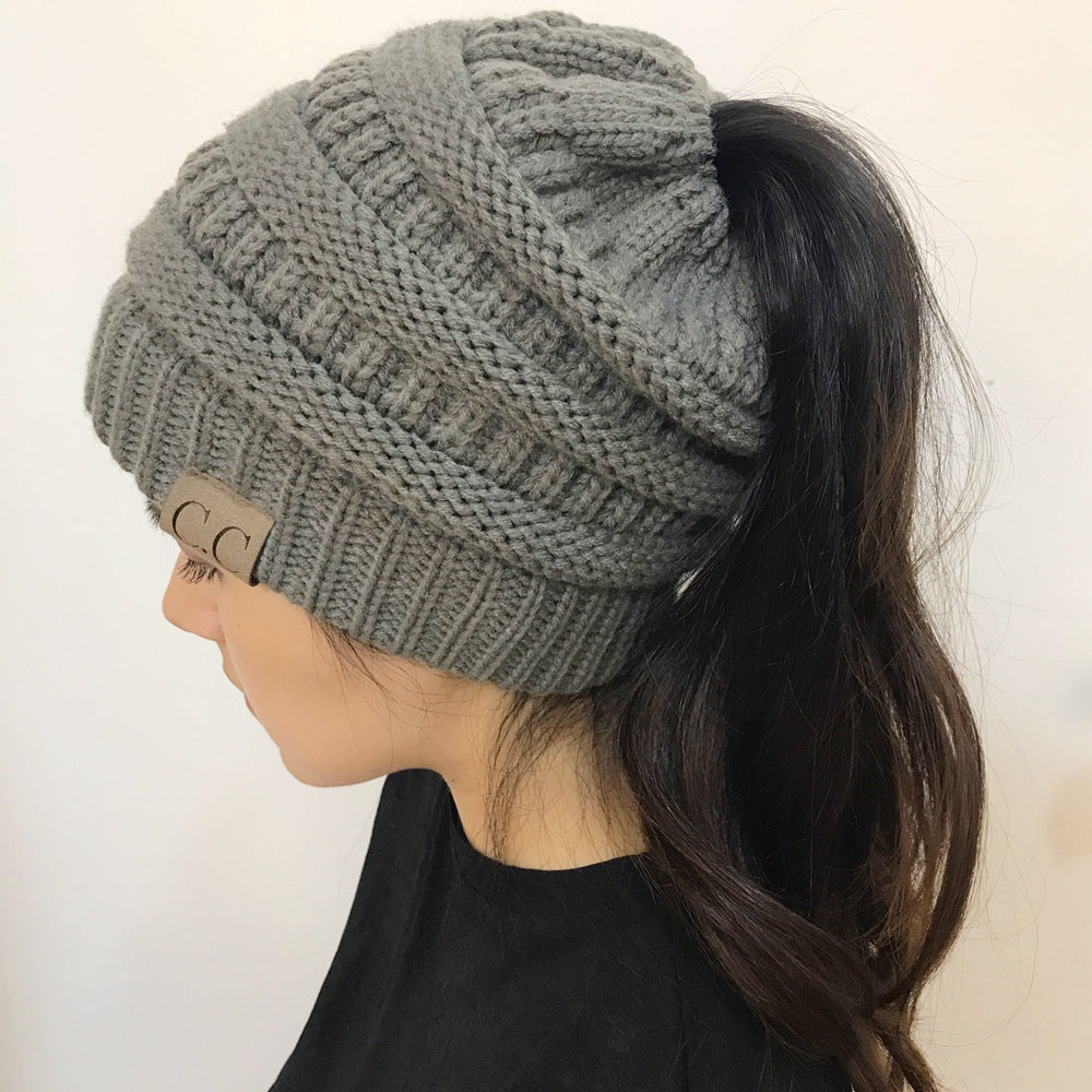 Women Beanietail Messy High Bun Ponytail Stretchy Knit Beanie Skull Warm Hat Women Beanietail Beanie Skull Winter Hat