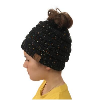 Women Beanietail Messy High Bun Ponytail Stretchy Knit Beanie Skull Warm Hat Women Beanietail Beanie Skull Winter Hat