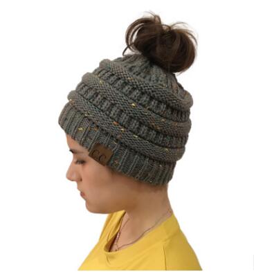 Women Beanietail Messy High Bun Ponytail Stretchy Knit Beanie Skull Warm Hat Women Beanietail Beanie Skull Winter Hat