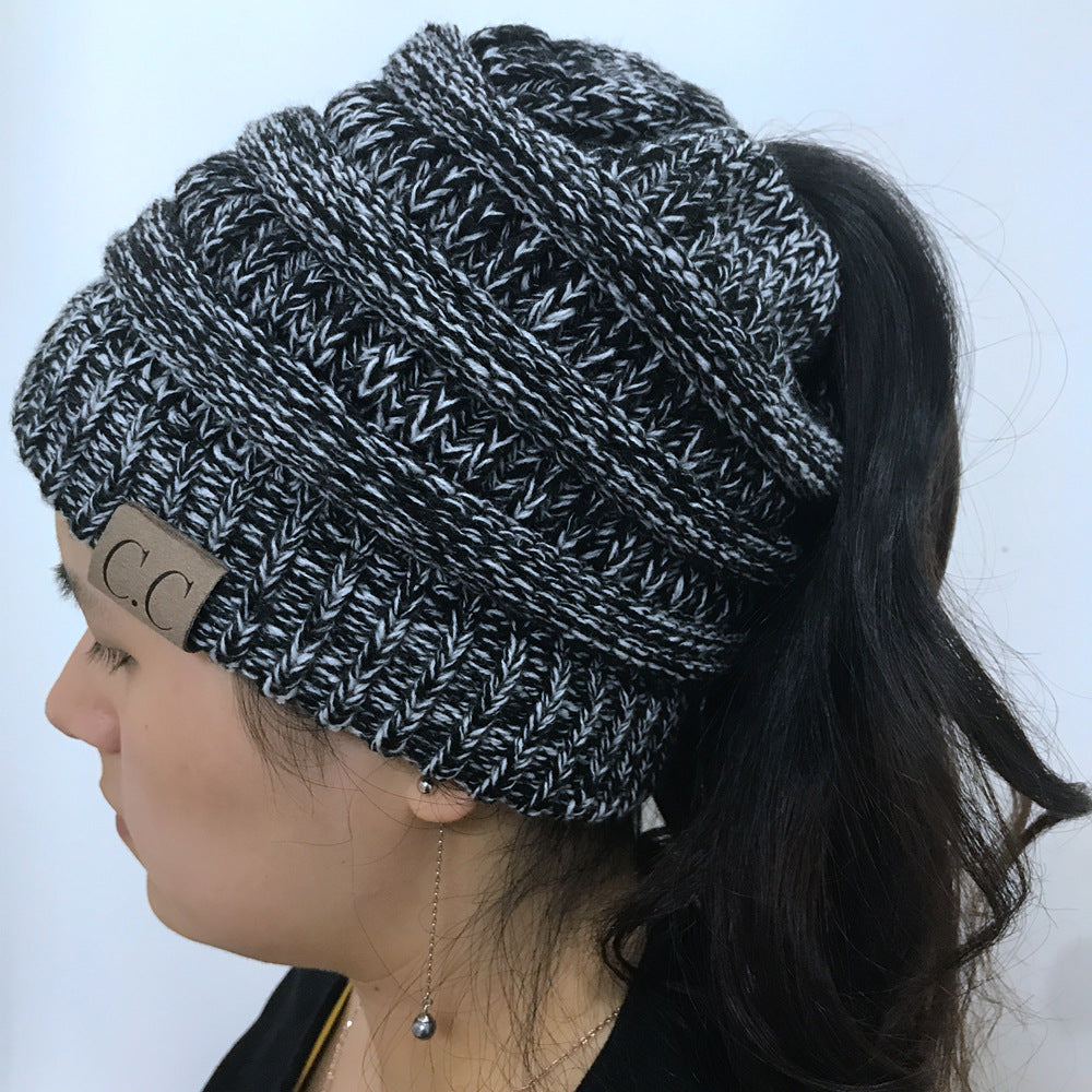 Women Beanietail Messy High Bun Ponytail Stretchy Knit Beanie Skull Warm Hat Women Beanietail Beanie Skull Winter Hat