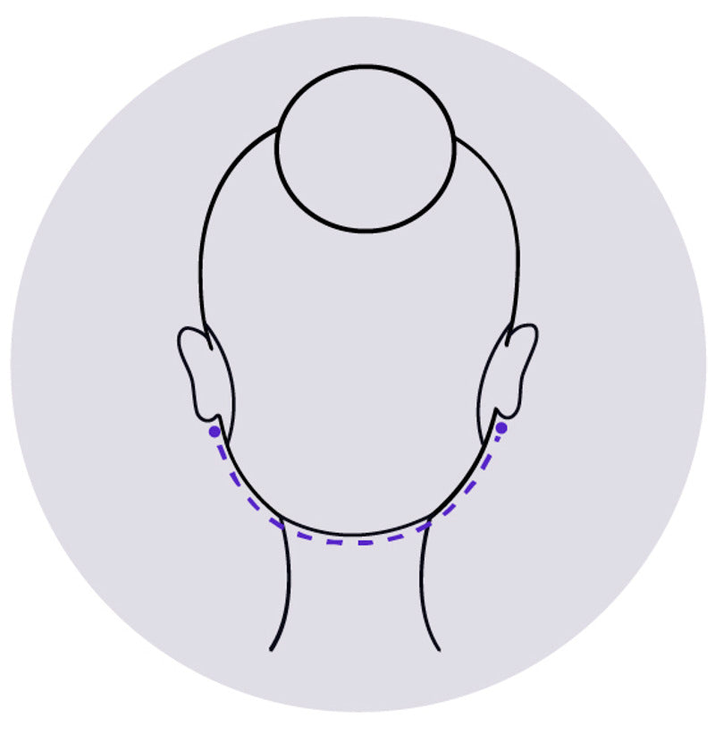graphic showing where to measure around the nape of the neck to get the right wig size