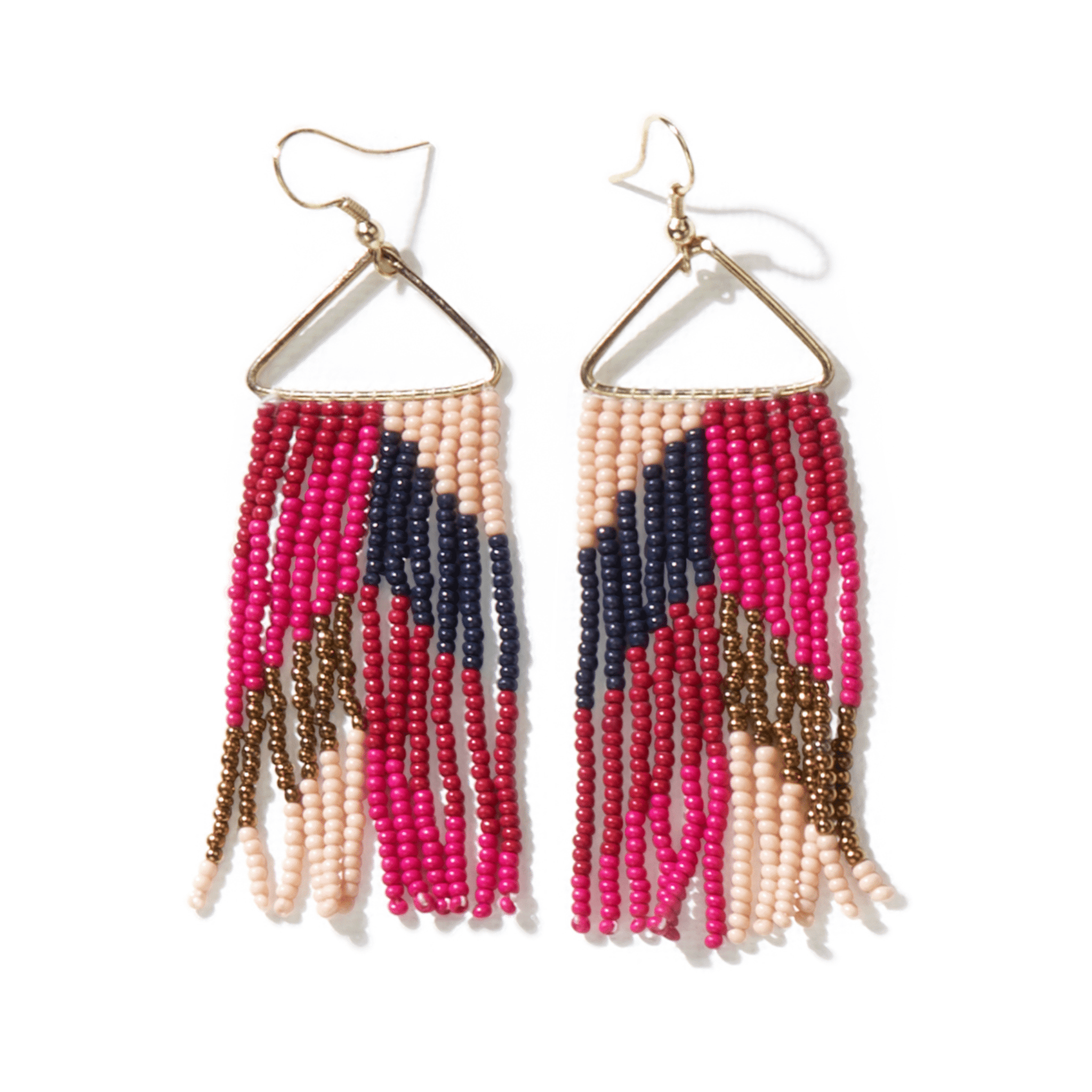 Whitney Chevron Beaded Fringe Earrings - Hot Pink