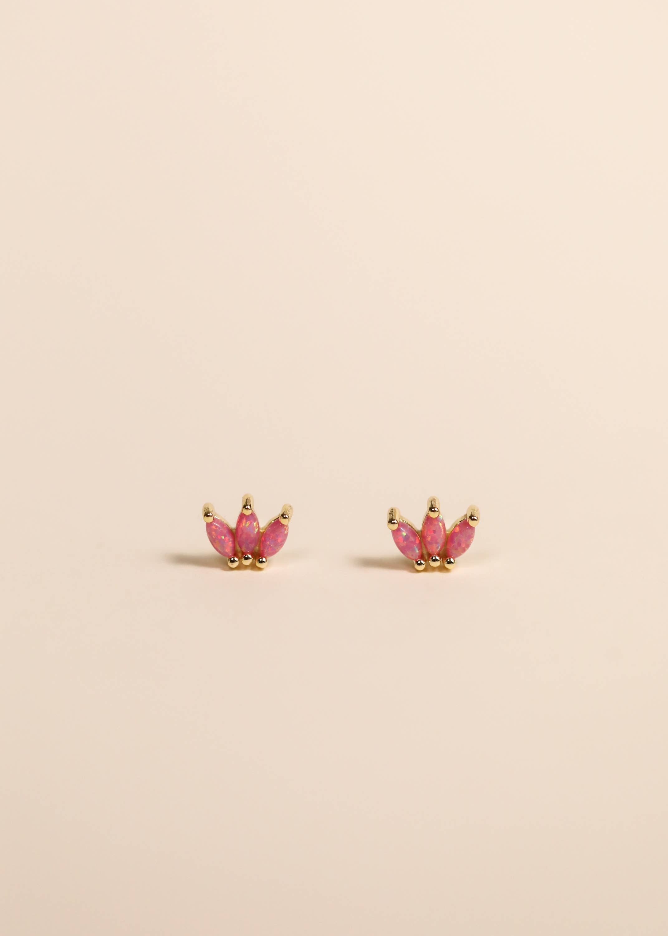 Pink Opal Crown Stud Earrings