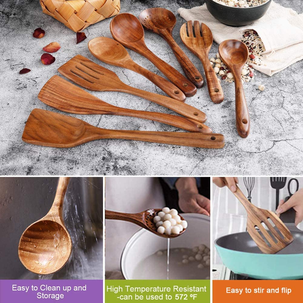 Wooden Spoons for Cooking Nonstick Kitchen Utensil Set
