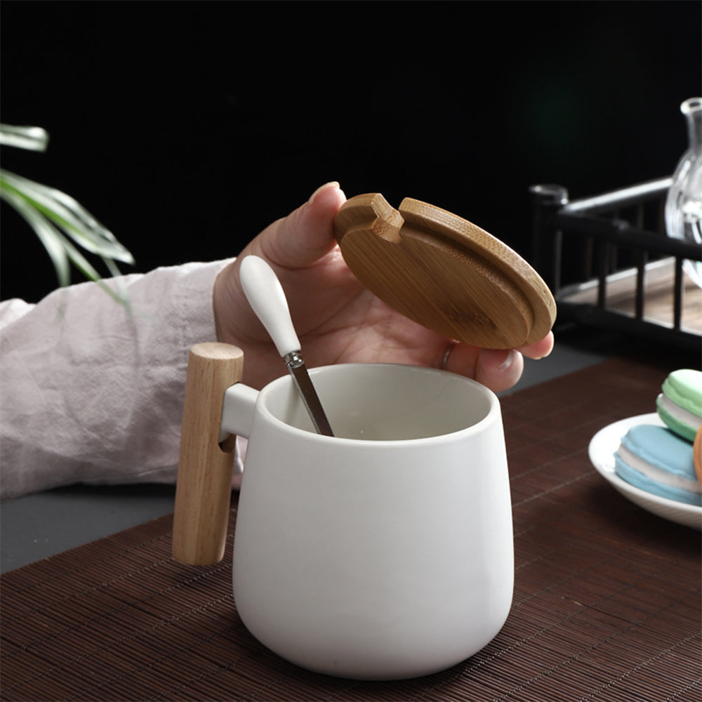 Wooden Handle Ceramic Large Coffee Mug