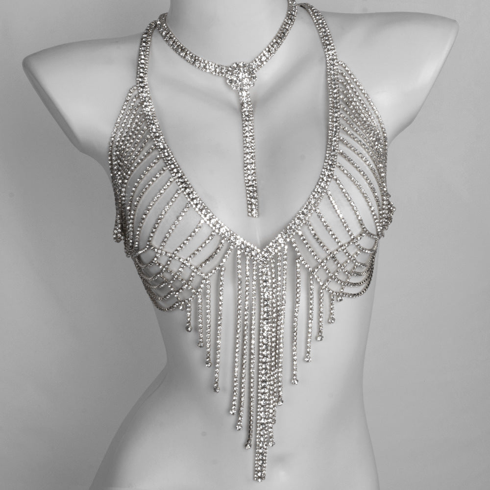 Rhinestone Tassel Bra and Necklace Set