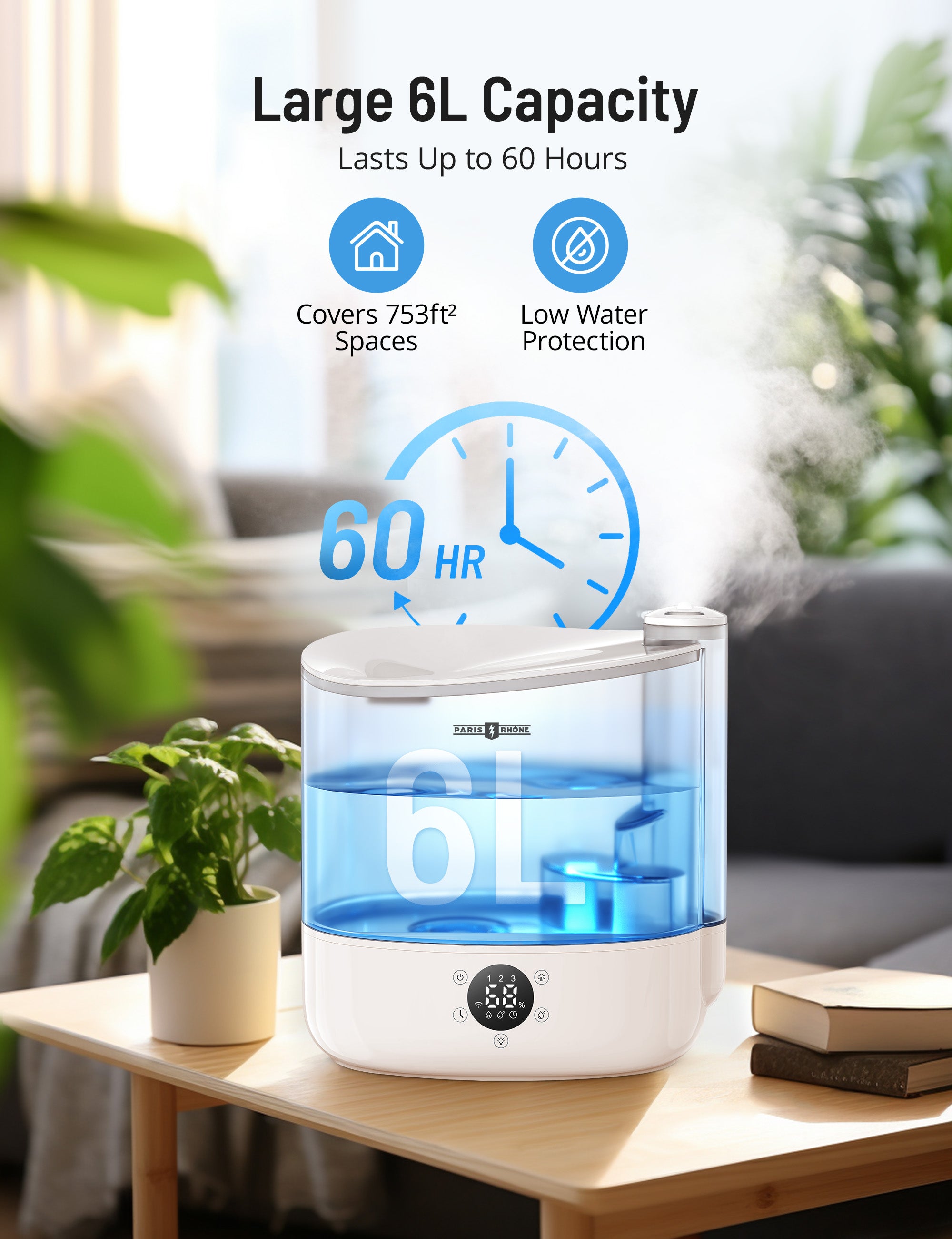 Paris Rh?ne 6L Humidifiers AH038, Top Fill Cool Mist Humidifier with App Control