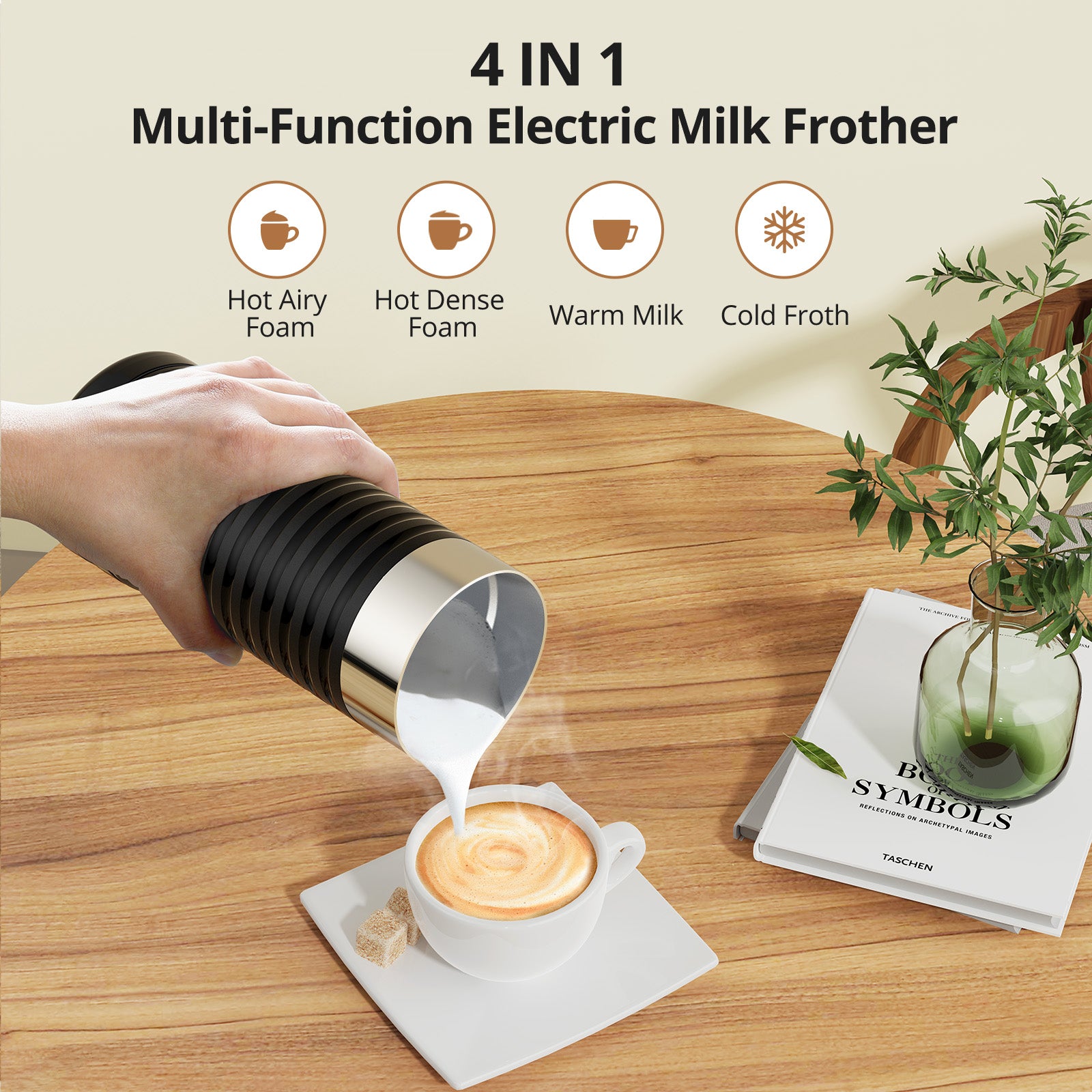 Paris Rh?ne 4-in-1 Electric Coffee Frother MF002, Automatic Hot and Cold Foam Maker