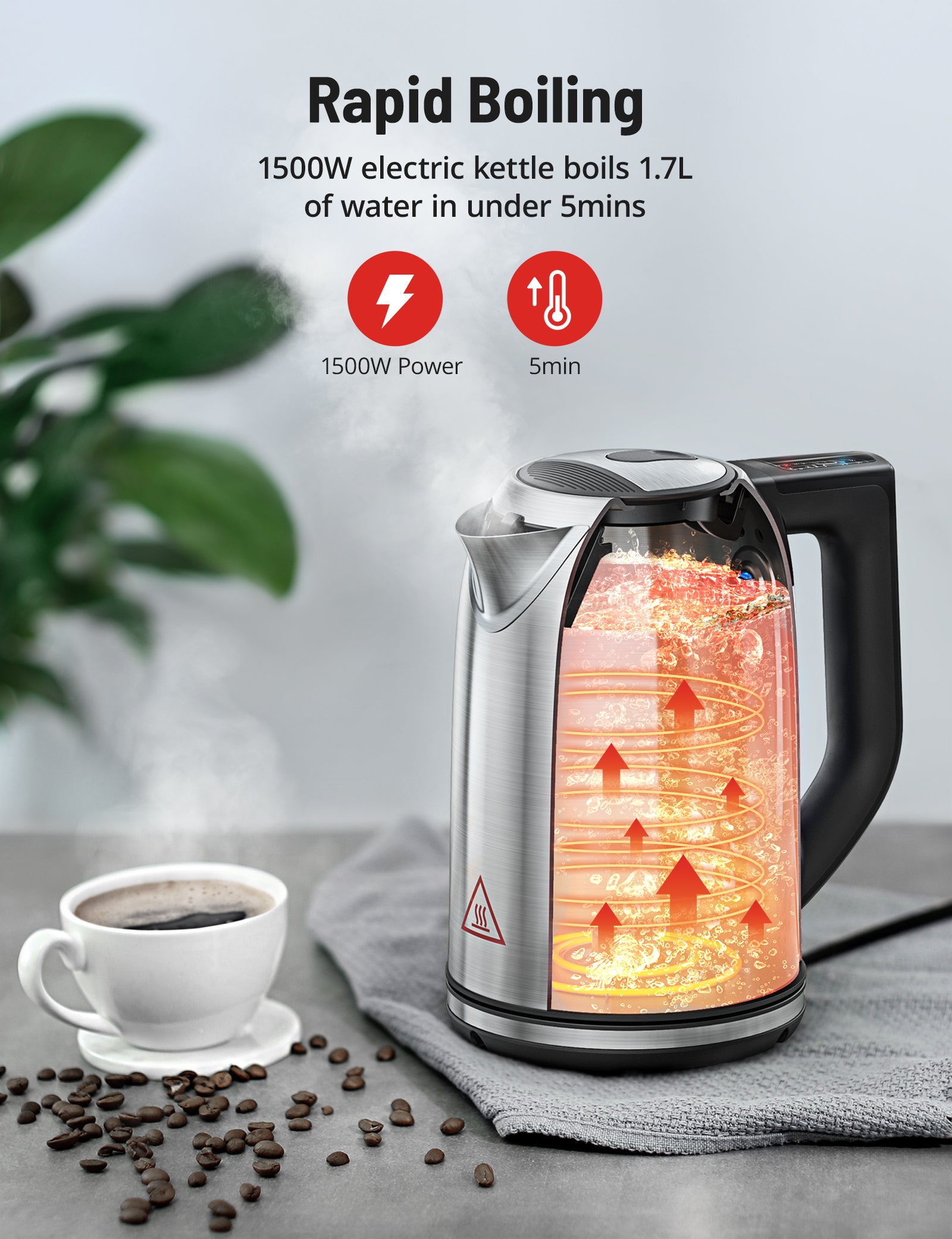 Paris Rh?ne 1.7L Electric Kettle EK008,1500W 6 Setting