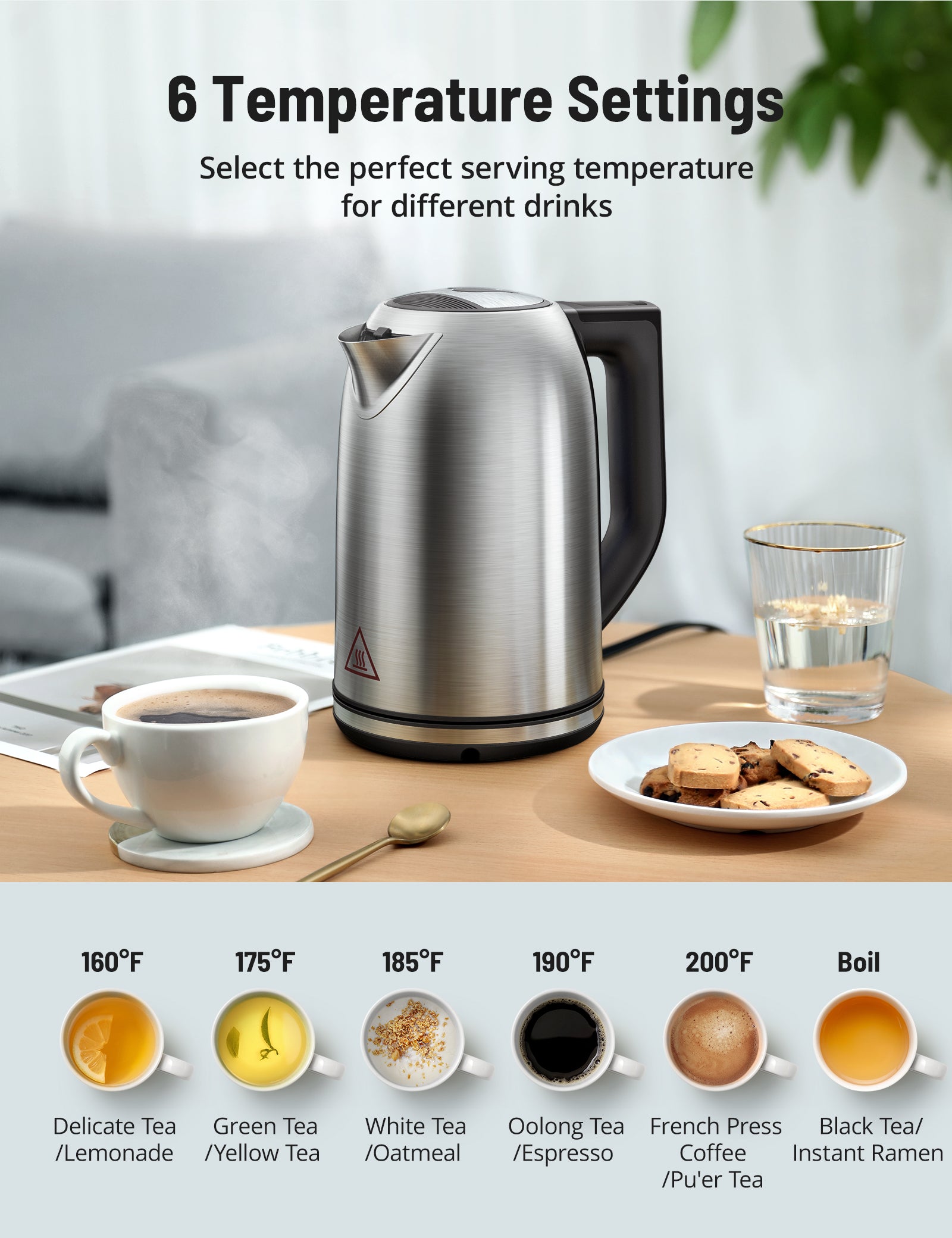 Paris Rh?ne 1.7L Electric Kettle EK008,1500W 6 Setting