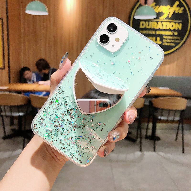 For Iphone Mirror Case, Glitter Bling Make Up Mirror Phone Case Back Cover For Iphone 11 12 Pro Max Xs Xr