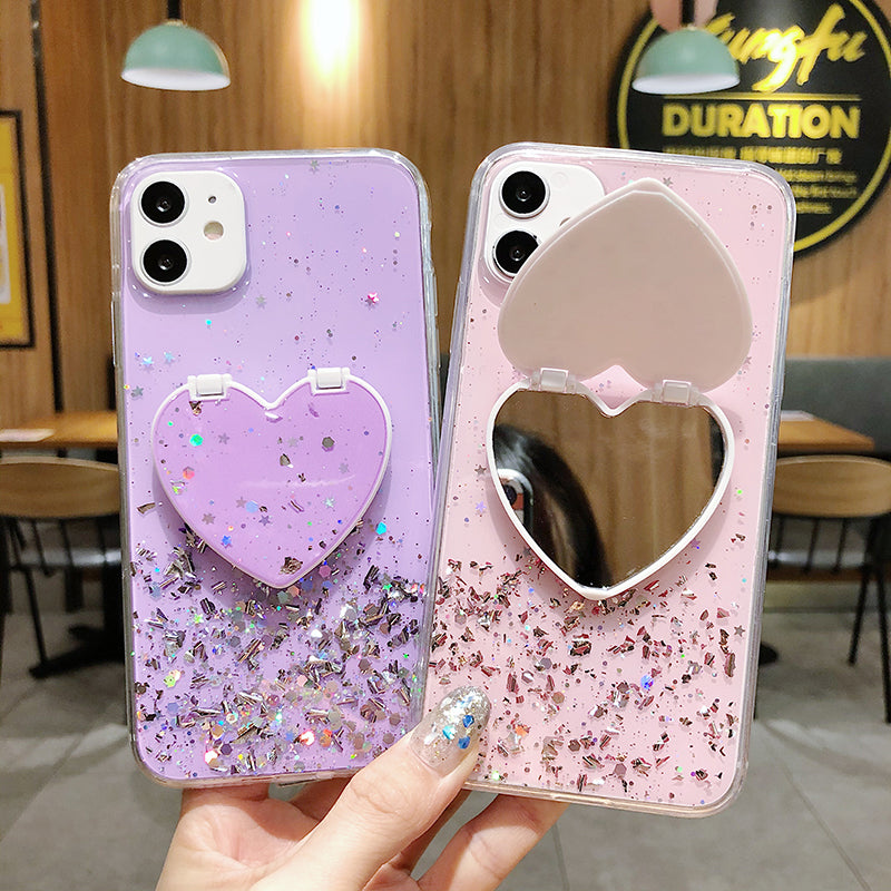 For Iphone Mirror Case, Glitter Bling Make Up Mirror Phone Case Back Cover For Iphone 11 12 Pro Max Xs Xr