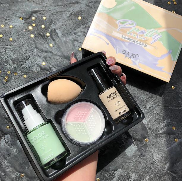 BAXI Makeup Gift Sets Amazona_Shopping Wholesale Makeup Primer Liquid Foundation Loose Powder Waterproof 4 in 1 Set