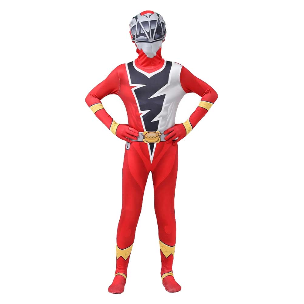 SeeCosplay Mighty Morphin Power Rangers Master Red Kids Kyoryu Sentai Zyuranger Cosplay Costume Jumpsuit Fancy Outfit Halloween Carnival Suit BoysKidsCostume