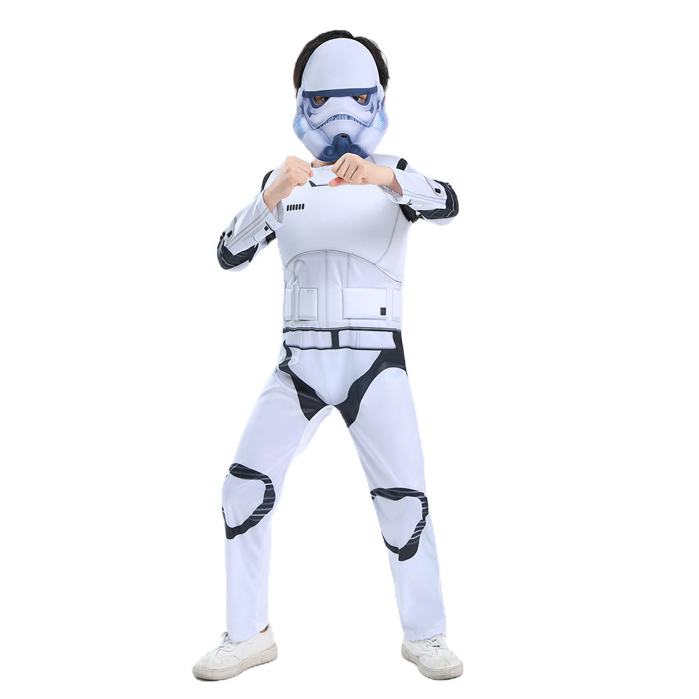SeeCosplay Kids White Solider Costume Jumpsuit Mask Costume Halloween Carnival Suit SWCostume