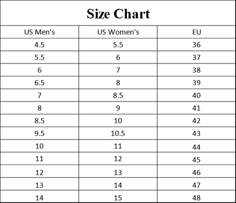 Oranginer Barefoot Shoes Size Chart