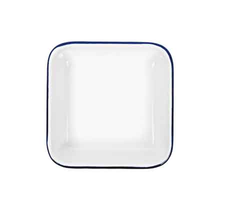 Small Square Blue Rimmed Enamelware Tray, 4.75