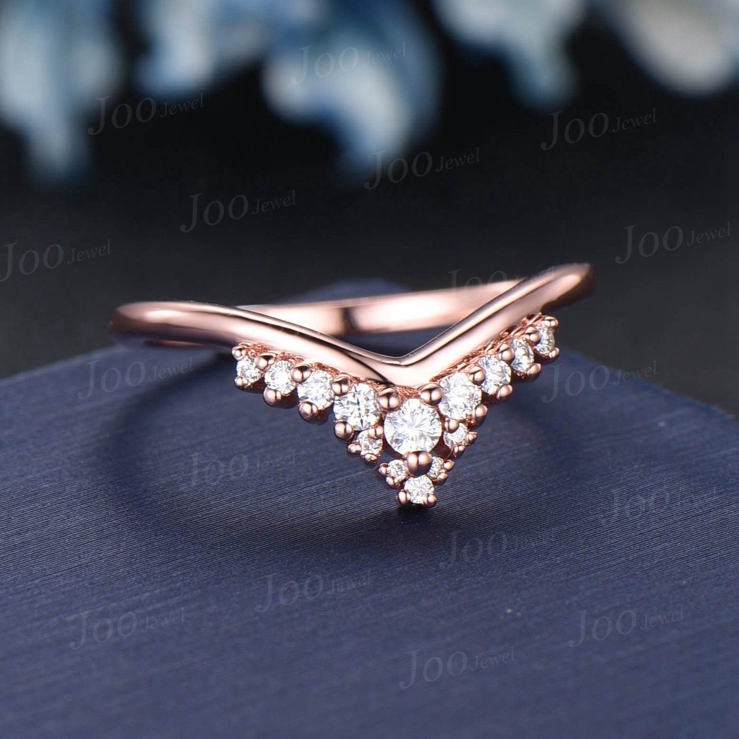 Round Cut Moissanite Contour Wedding Band Rose Gold Moissanite Diamond Curved Nesting Band Unique Vintage Stacking Matching Anniversary Band