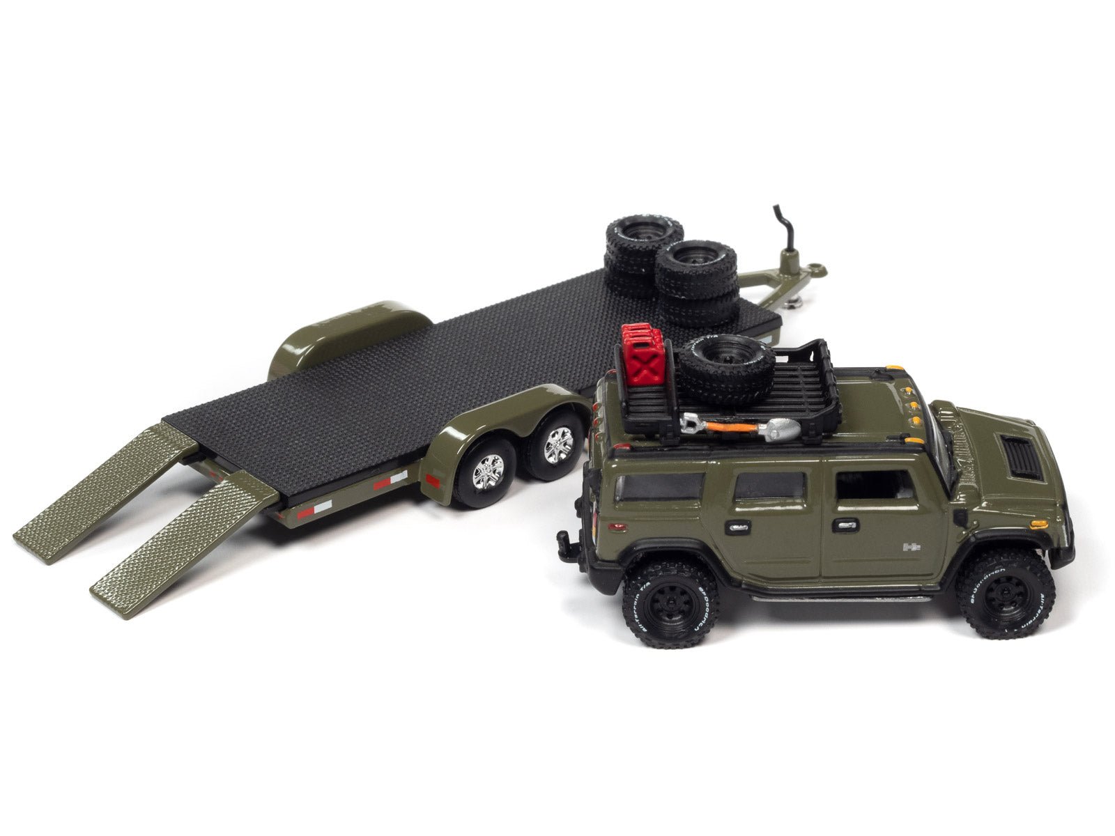 2004 Hummer H2  w/Open Trailer Moss Green Johnny Lightning