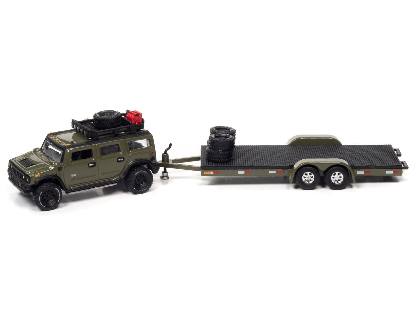 2004 Hummer H2  w/Open Trailer Moss Green Johnny Lightning