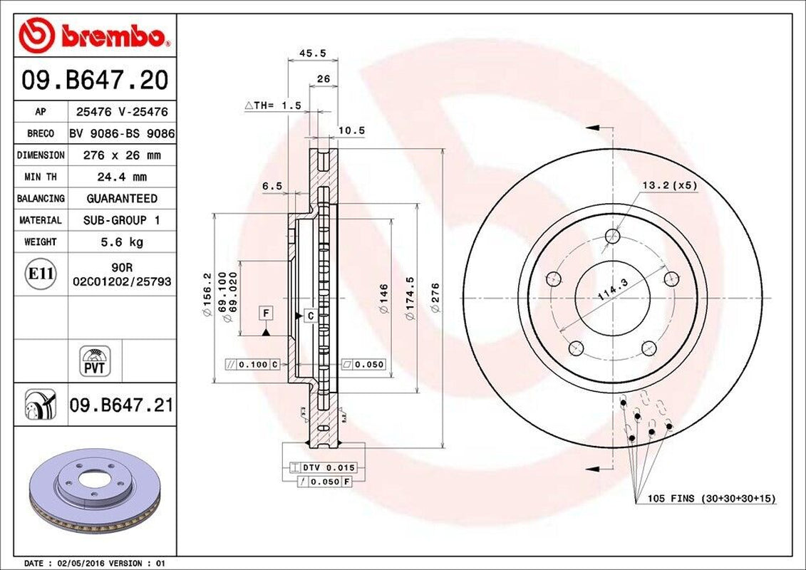 Brembo Front Disc Brake Rotor for 07-12 Caliber (09.B647.21)