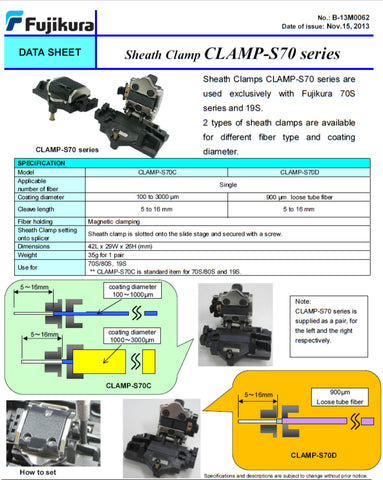 Fujikura FSM-70S FSM-80S FSM-19S Chucking Fixture CLAMP-S70A