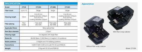 Optical Fiber Cleaver CT30 FEATURES & SPECIFICATIONS