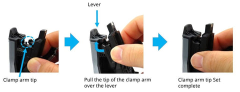 Hook the end of the clamp arm to the top of the cutting lever.