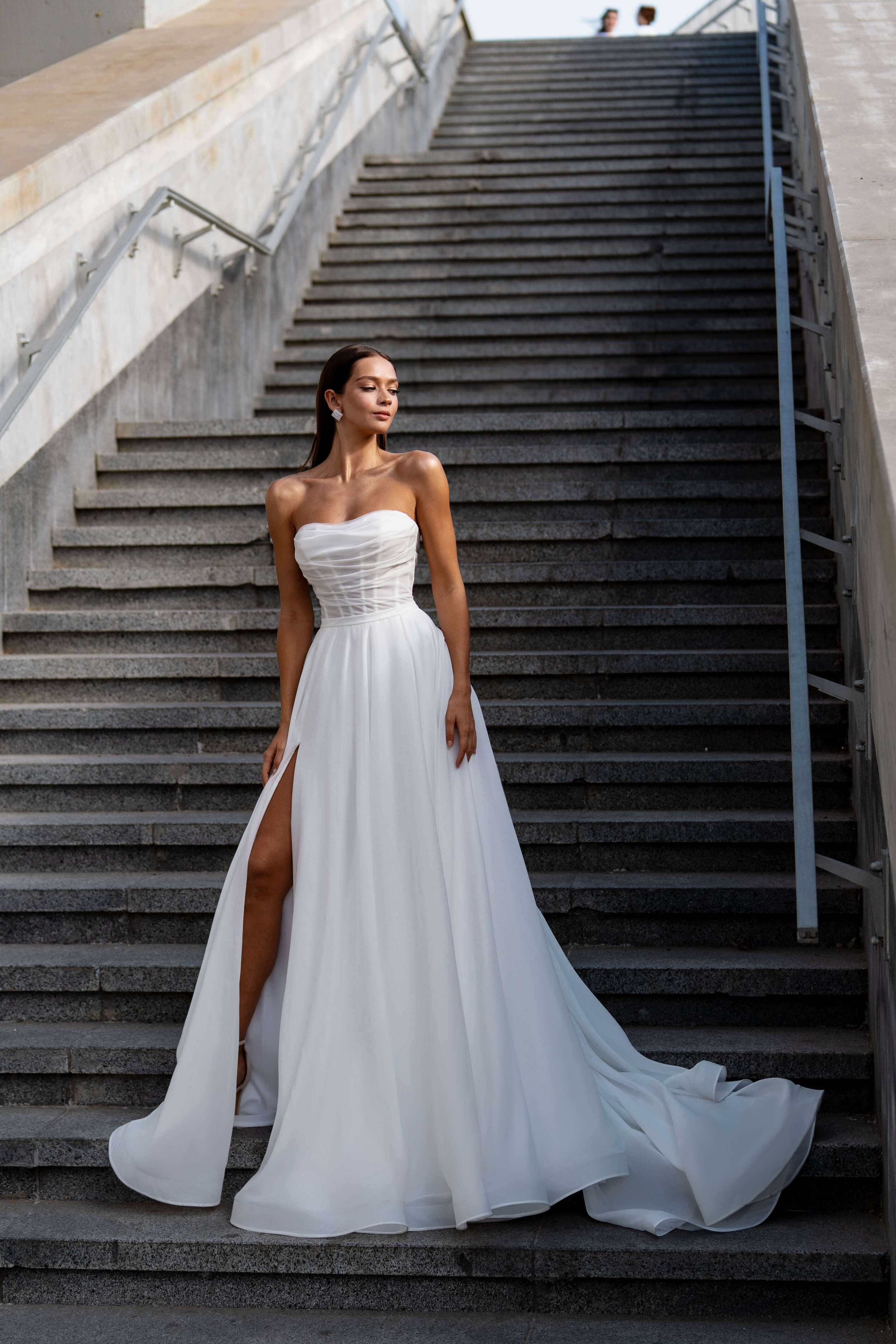A-Line Organza Wedding Dress with Slit Skirt and Bow Sonesta Celine