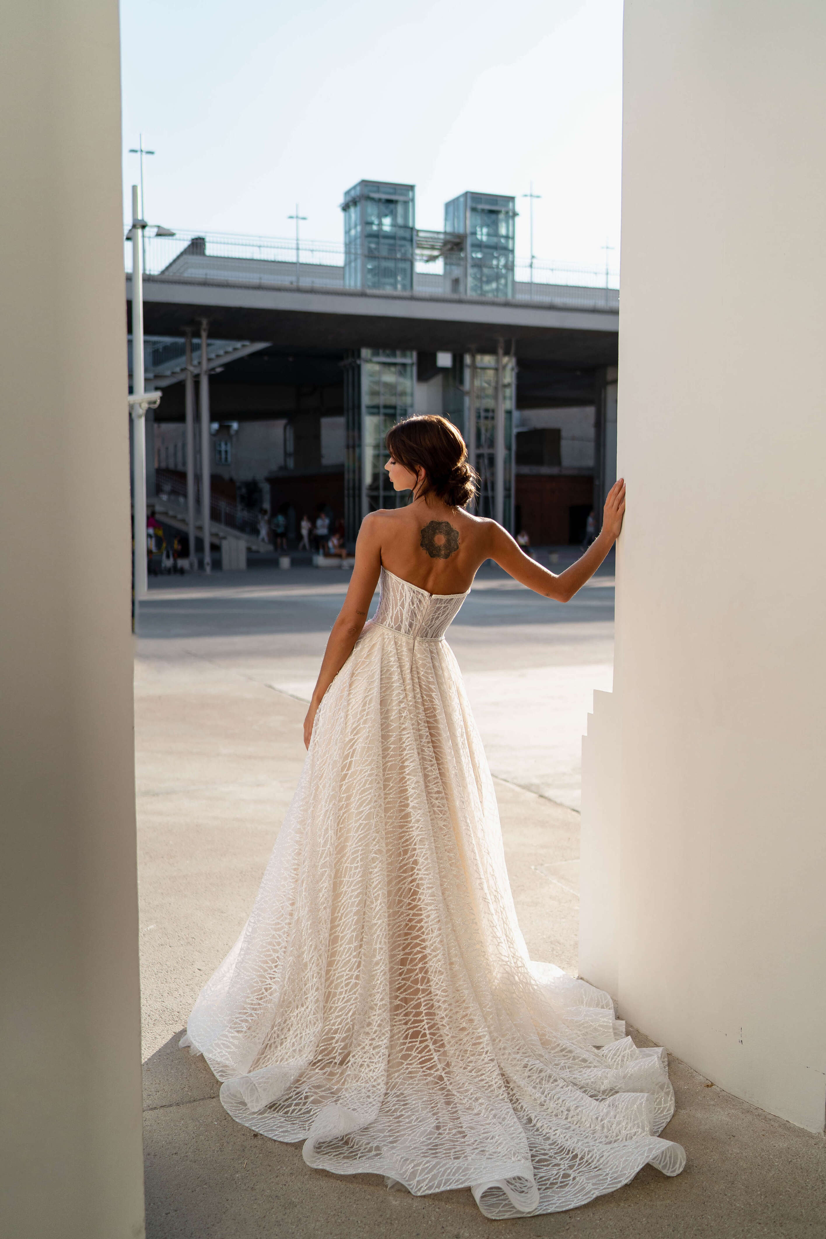 Glitter Tulle A-Line Strapless Lace-up Wedding Dress Sonesta Ava