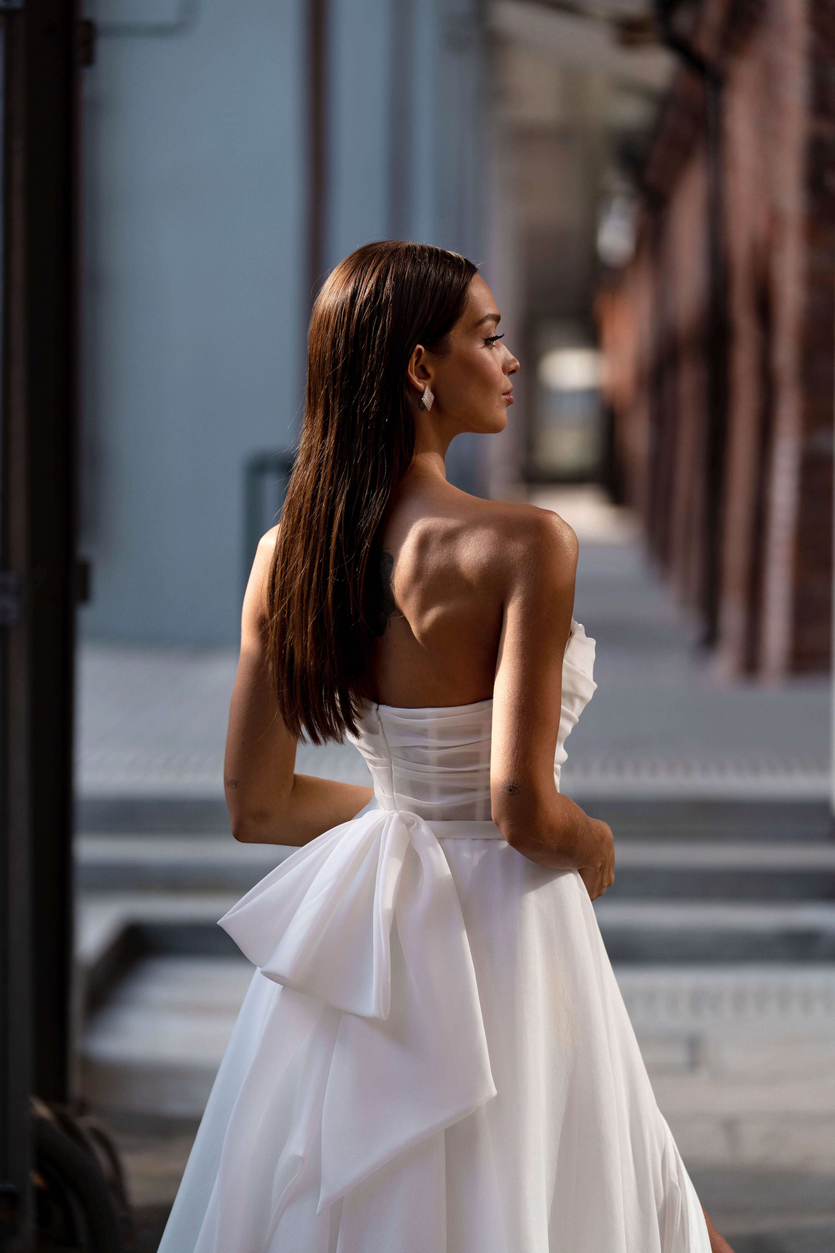 A-Line Organza Wedding Dress with Slit Skirt and Bow Sonesta Celine