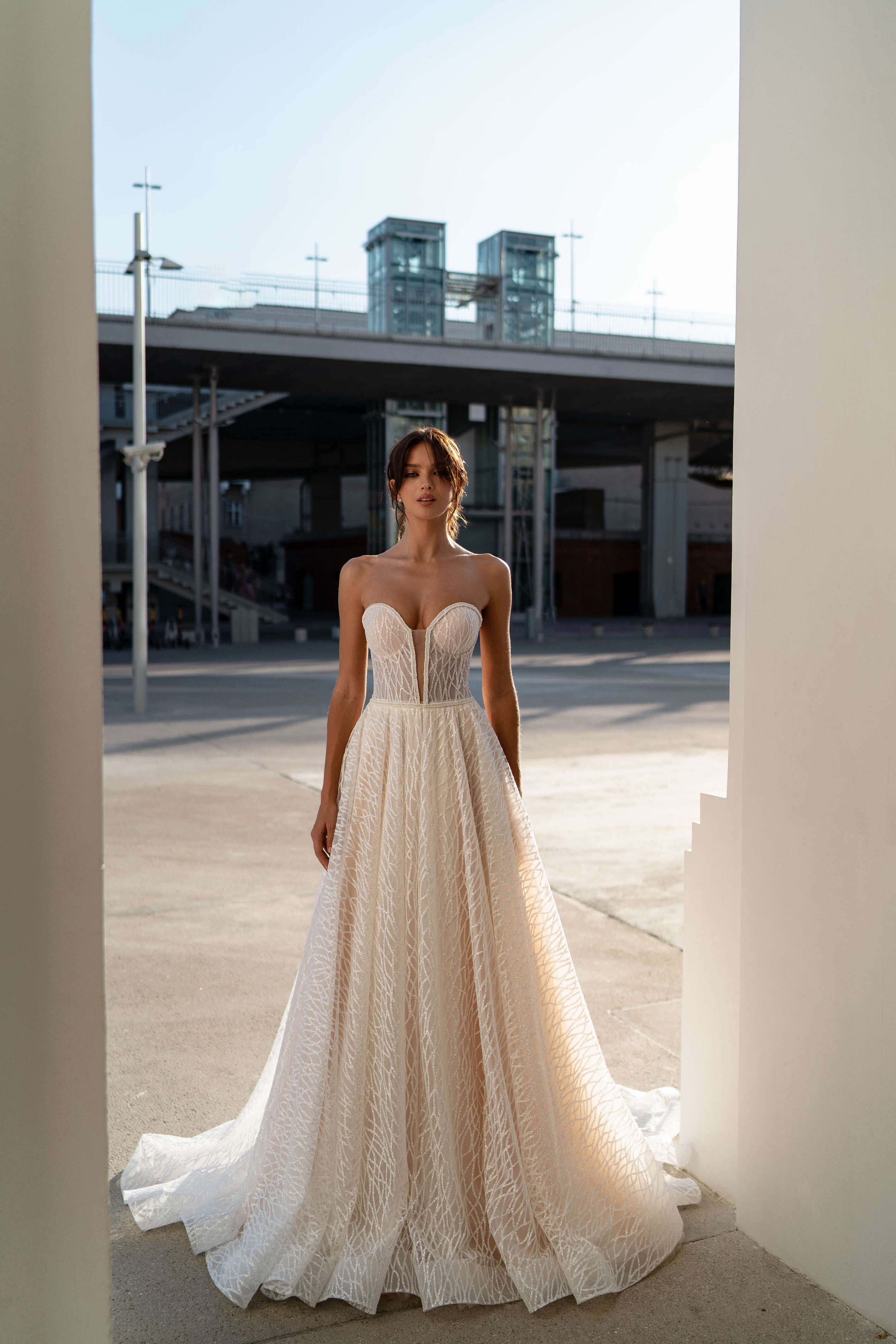 Glitter Tulle A-Line Strapless Lace-up Wedding Dress Sonesta Ava