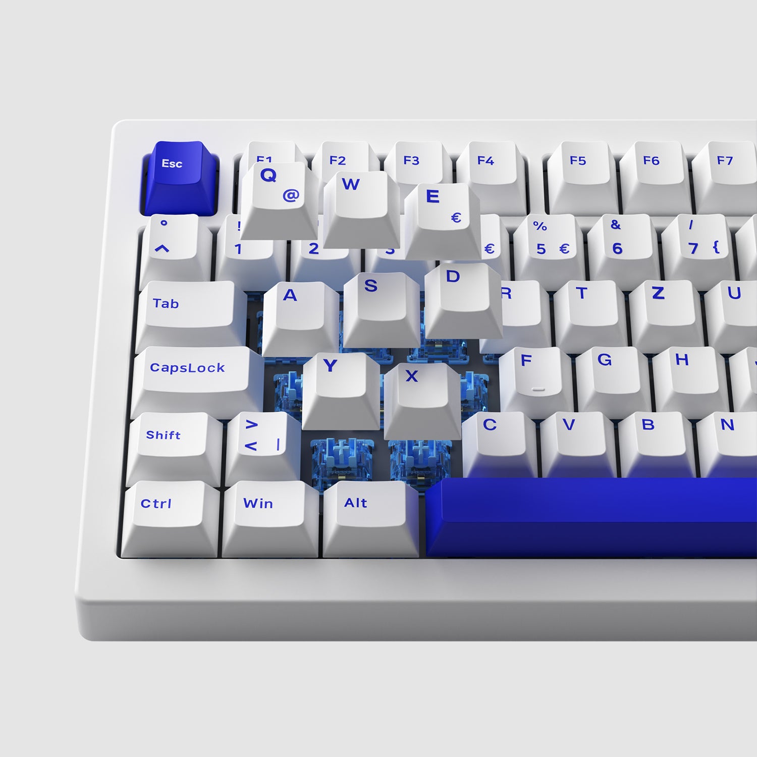 再入荷アイテム White on Blue Plus 5075B Akko 75% Mechanical Layout ISO-DE キーボード