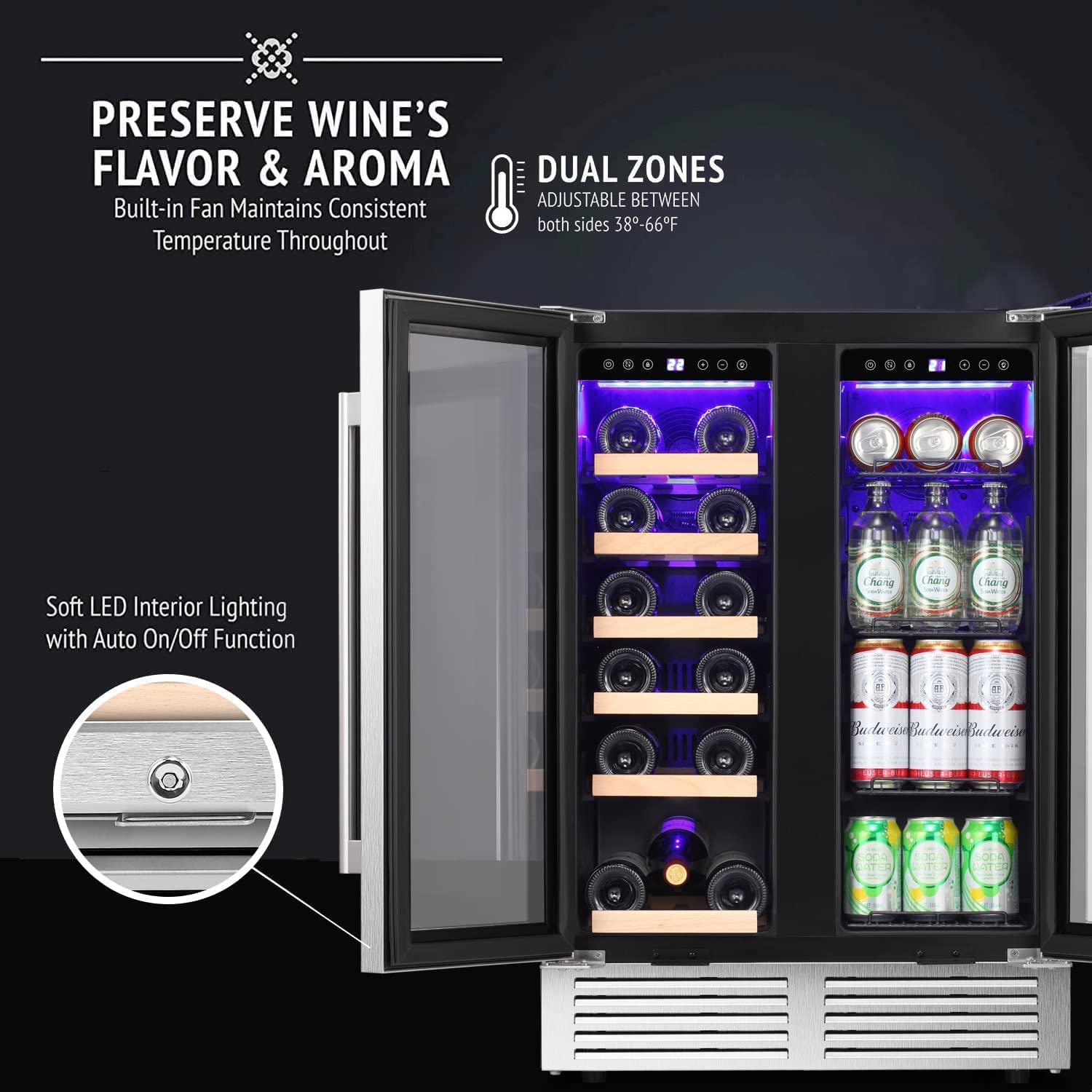24 Inch Dual Zone Wine Fridges Cooler Beverage Refrigerator W51115