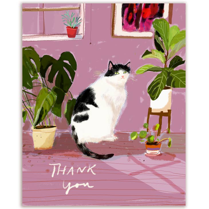 Houseplant Thank You Cat Card