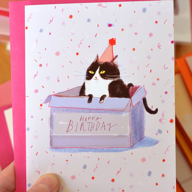 Birthday Box Cat Card