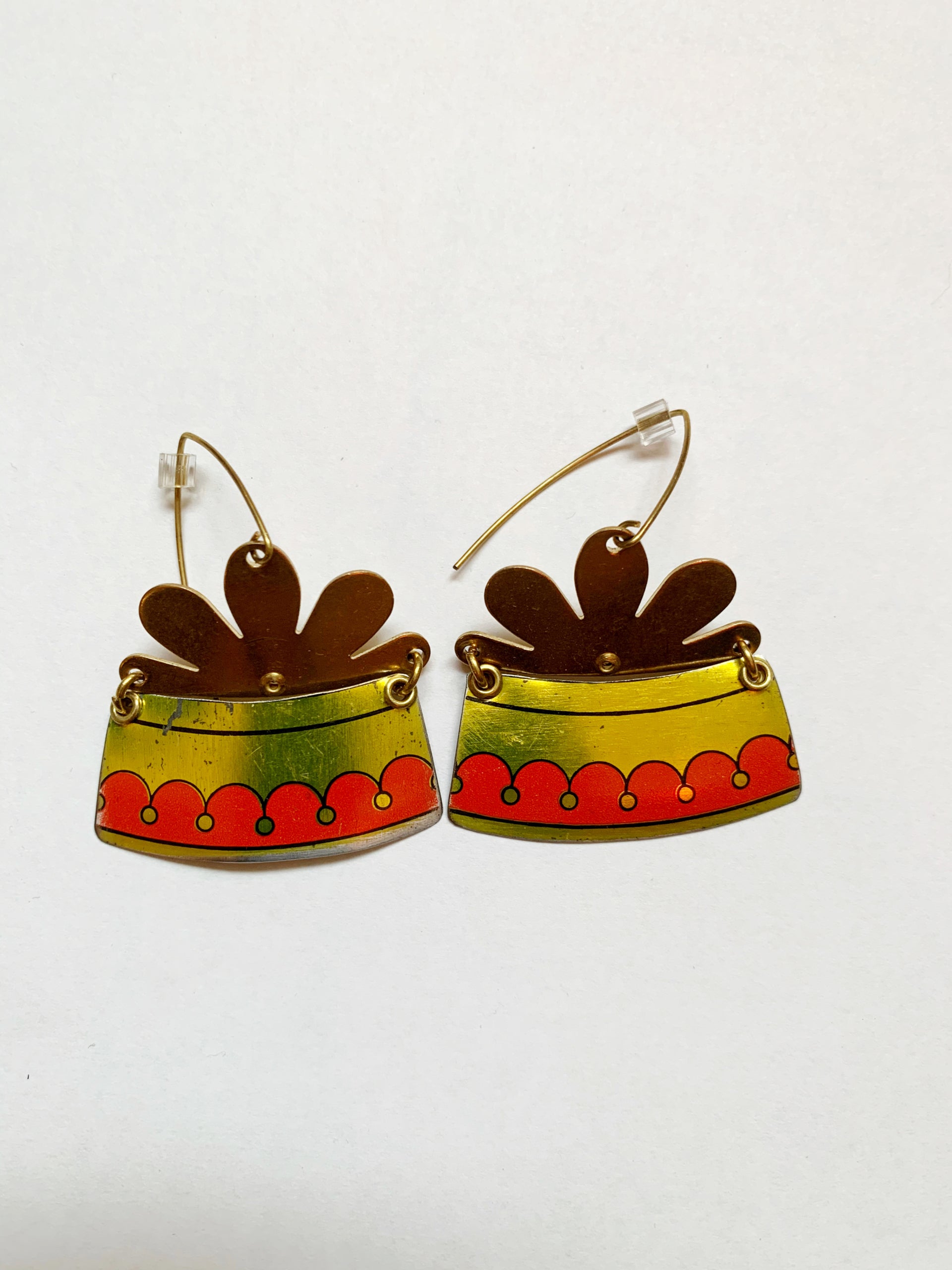 Verdilune | Red and Gold Vintage Tin Earrings