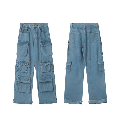 Wide Leg Technical Multi Pockets Jeans