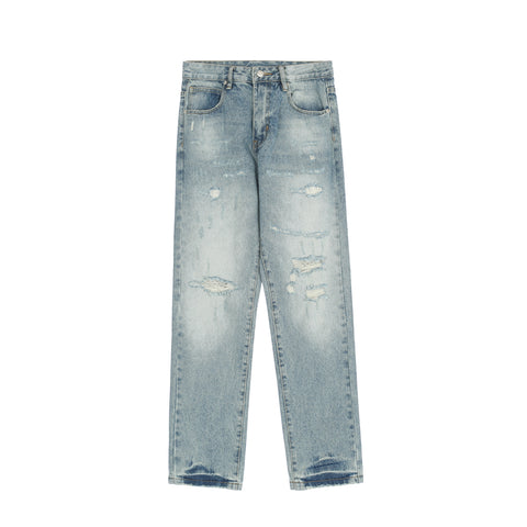 314 Class Straight Leg Ripped Acid Wash Jeans #K581