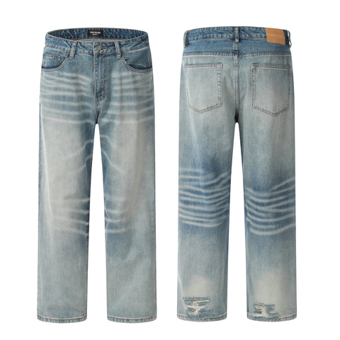 11KN Light-wash Sanded Wide Leg Jeans #K5213