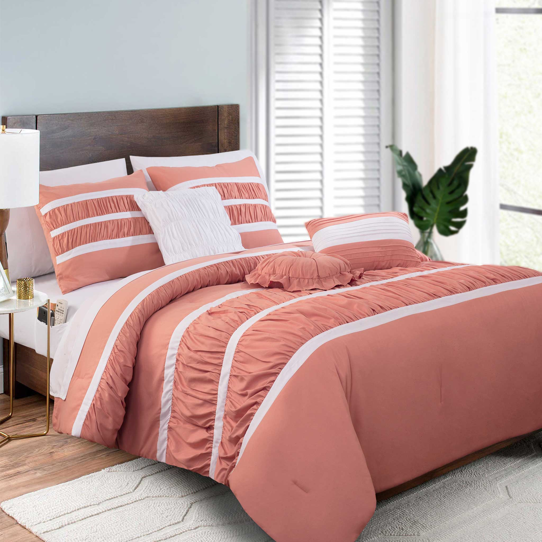 Elegant Comfort 12-Piece Isabella Pleated Ruched Ruffled Comforter Set, Includes 6-Piece Sheet Set with Double Sided Storage Pockets
