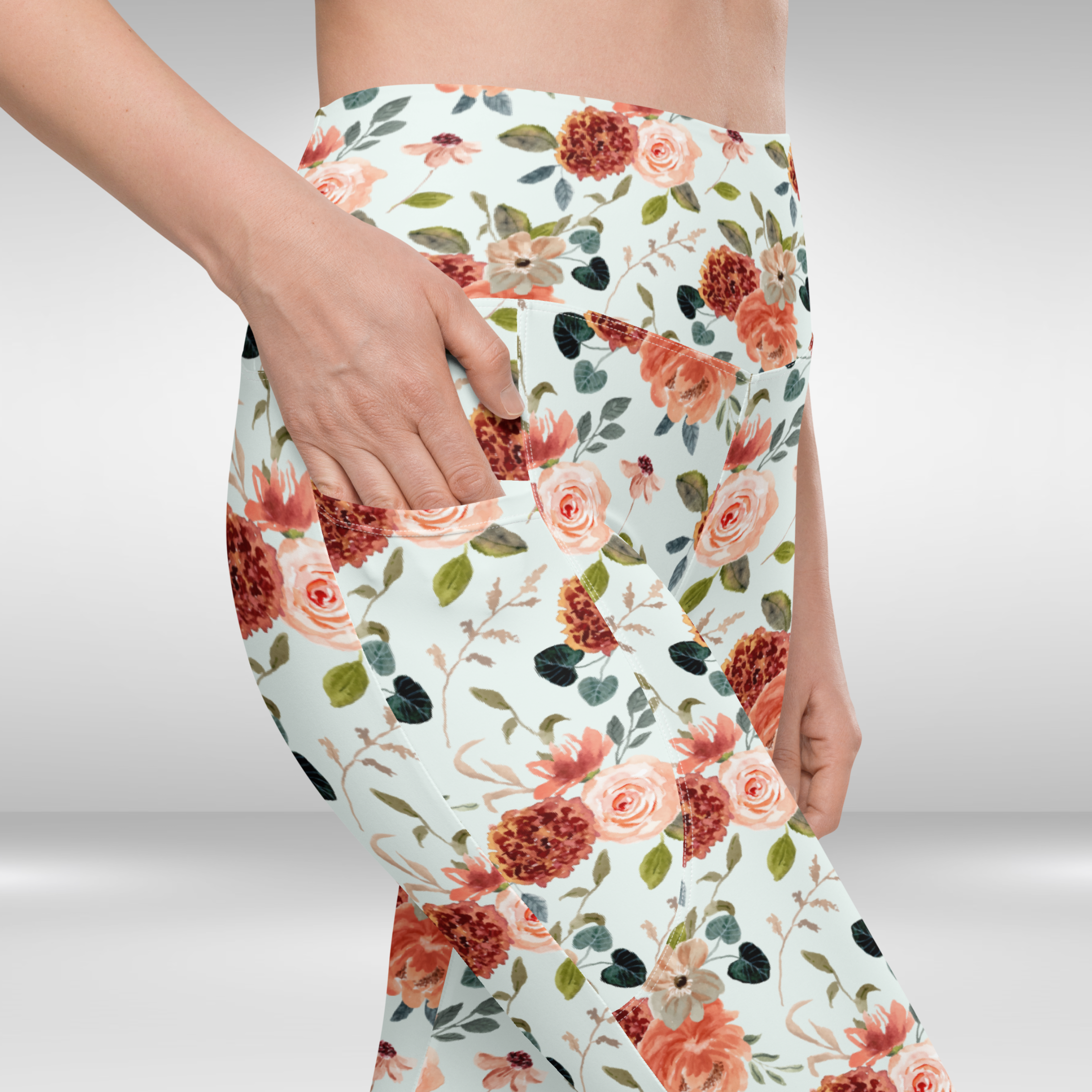 Women Gym Legging With Pockets - Floral Print