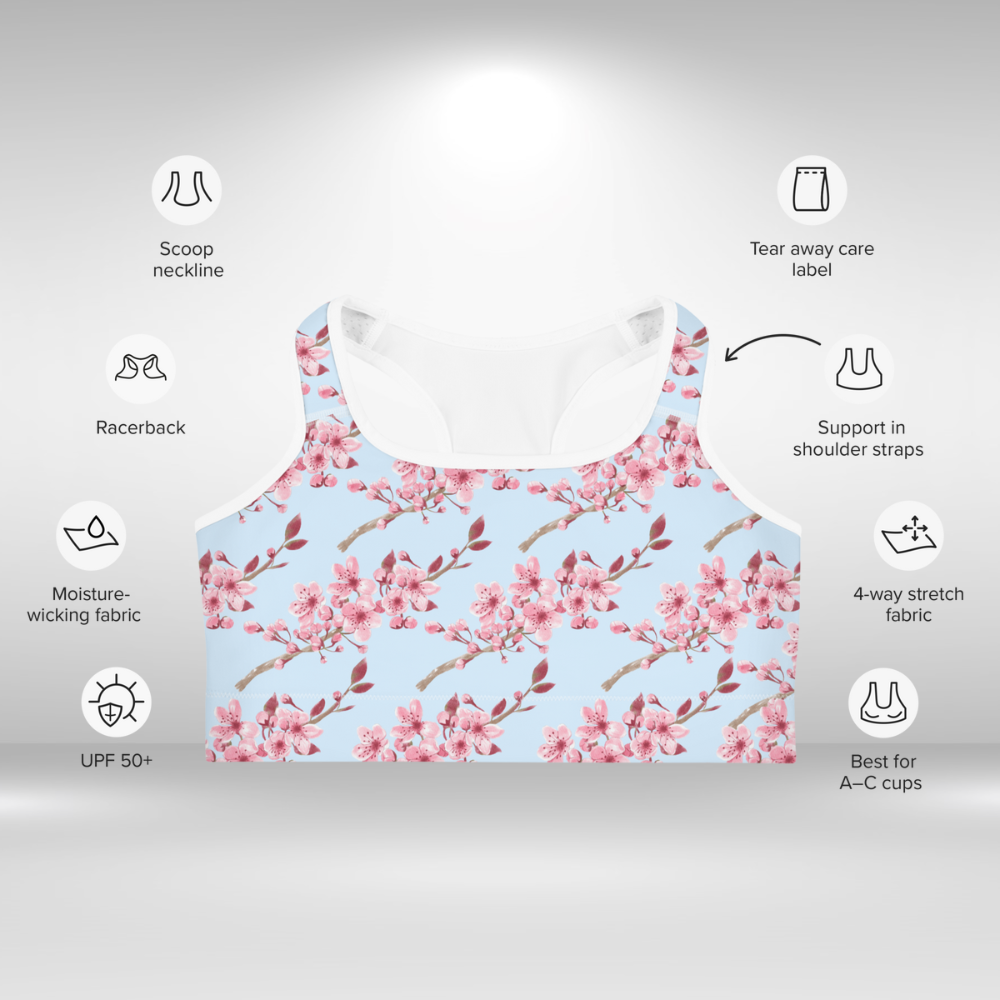 Women Sports Bra - Cherry Blossom Print