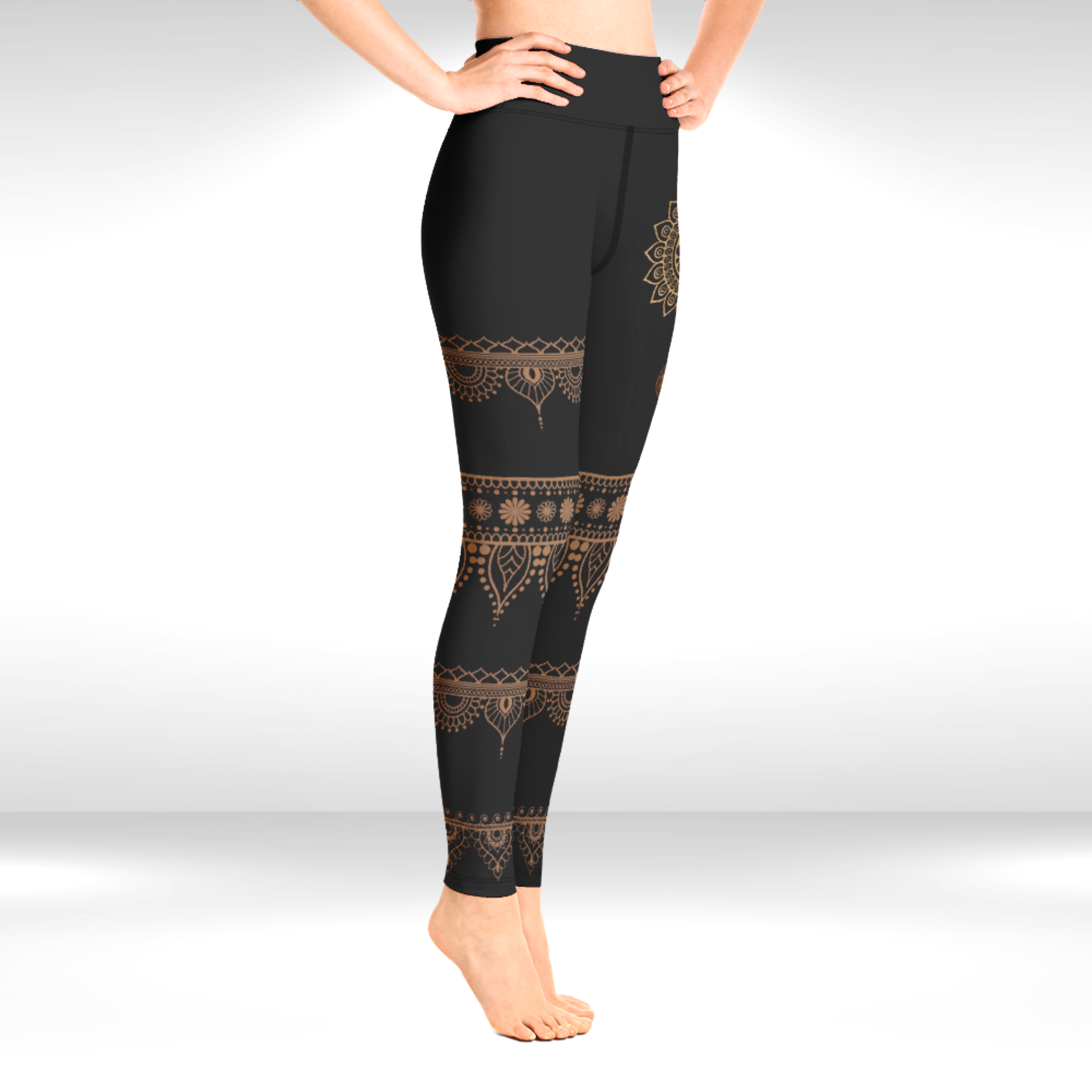 Women Yoga Legging - Black Mehndi Print